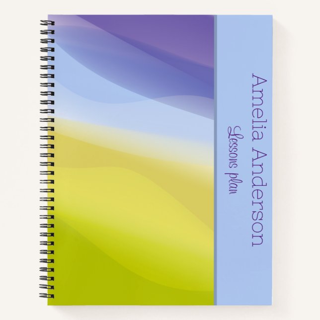 Modern lime blue lavender name Teacher Planner  Notebook (Front)