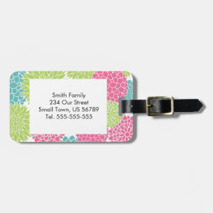 Modern Lime Green and Hot Pink Flowers Luggage Tag