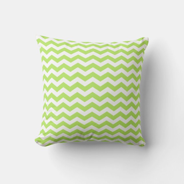 Modern Lime Green and White Chevron Throw Pillow (Front)