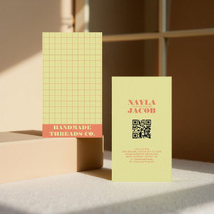Modern Lime Green Chequered Pattern QR Code Business Card