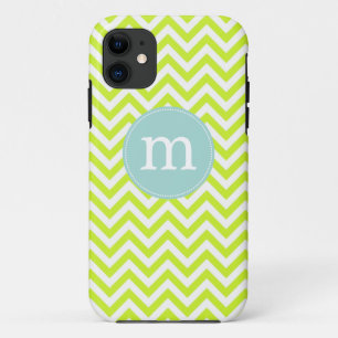 Modern Lime Green Chevron Personalised iPhone 11 Case