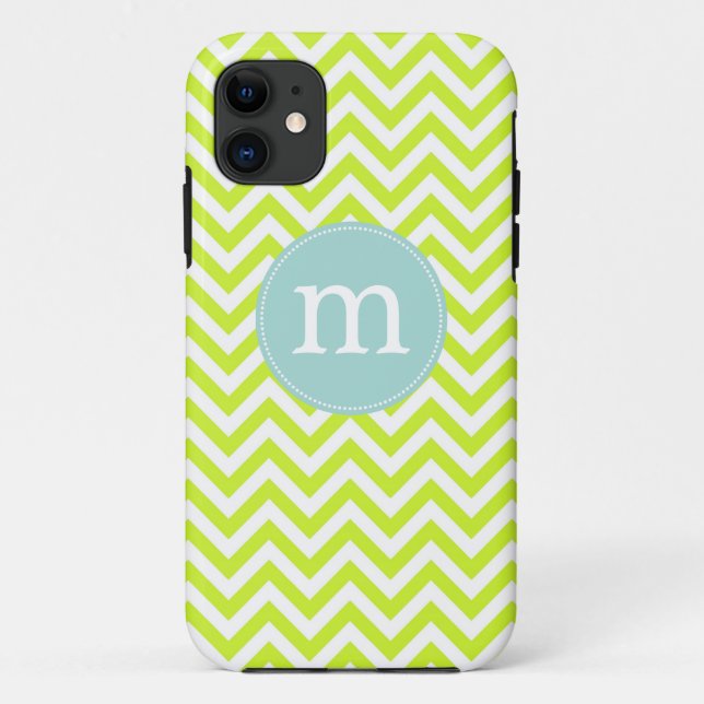 Modern Lime Green Chevron Personalised Case-Mate iPhone Case (Back)