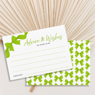 Modern Lime Green Coquette Bow Advice and Wishes Enclosure Card
