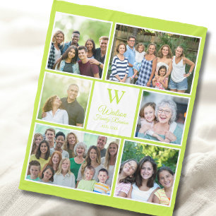 Modern Lime Green Family Reunion Monogram Photo  Fleece Blanket