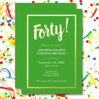 Modern Lime Green & Gold Foil 40th Birthday