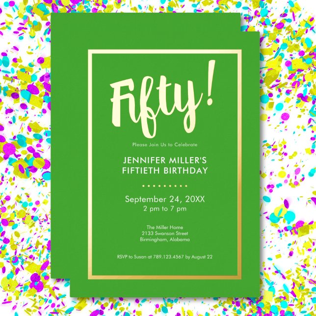 Modern Lime Green & Gold Foil 50th Birthday (Modern Lime Green & Gold Foil 50th Birthday Foil Invitation)