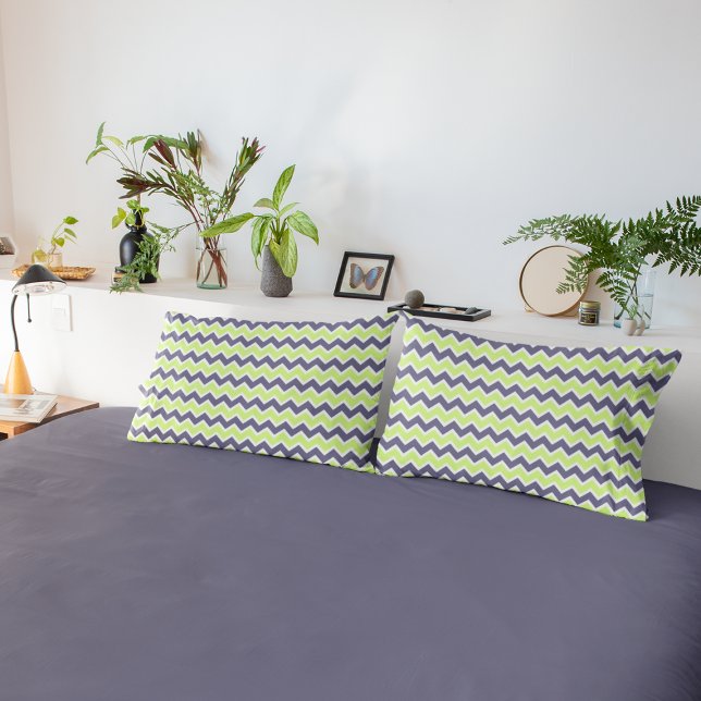 Modern Lime Green Grey Chevron Pattern Pillowcase (Creator Uploaded)
