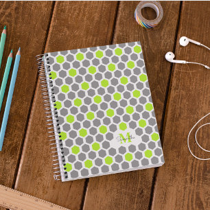 Modern Lime Green Grey Geometric Pattern Monogram  Notebook