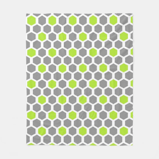 Modern Lime Green Grey Hexagon Geometric Pattern Fleece Blanket (Front)