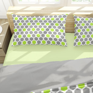 Modern Lime Green Grey Hexagon Geometric Pattern Pillowcase