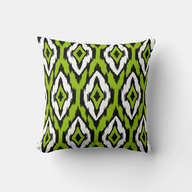 Modern lime green Ikat Tribal Pattern 1a Cushion (Front)
