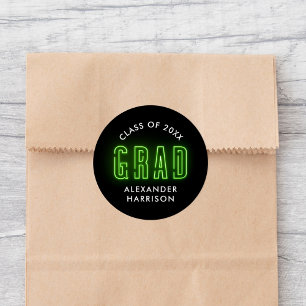 Modern Lime Green Neon Graduation Classic Round Sticker
