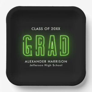 Modern Lime Green Neon Graduation Paper Plate