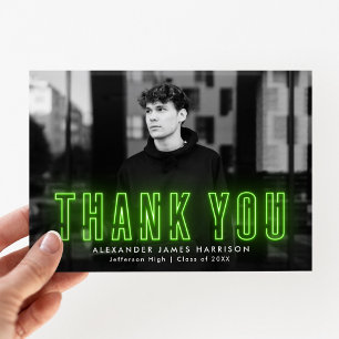 Modern Lime Green Neon Photo Graduation Thank You Card
