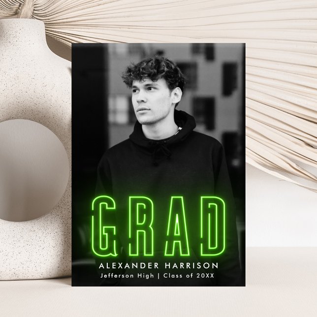 Modern Lime Green Neon Vertical Photo Graduation Announcement (Creator Uploaded)