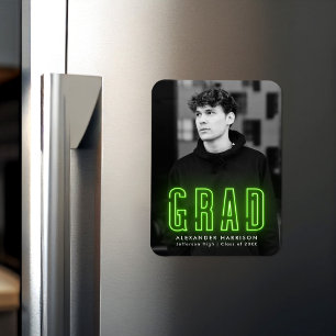 Modern Lime Green Neon Vertical Photo Graduation Magnet