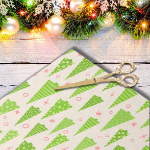 Modern Lime Green Pink Christmas Trees Watercolor Tissue Paper