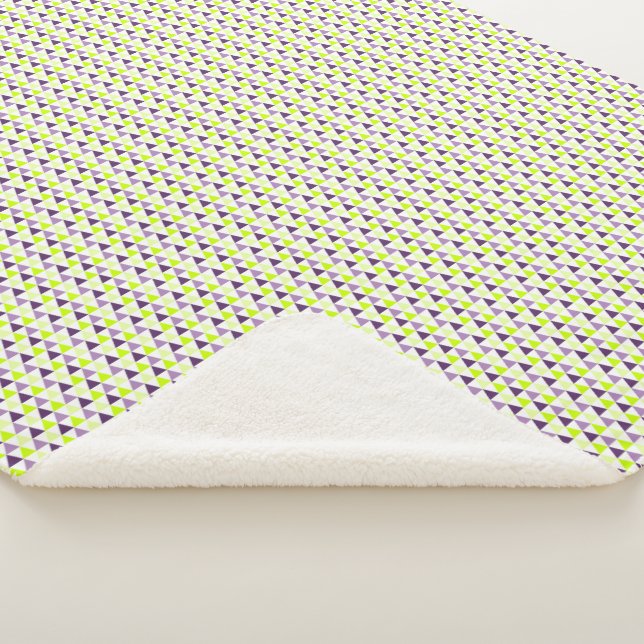 Modern Lime Green Purple Geometric Pattern Sherpa Blanket (3/4)