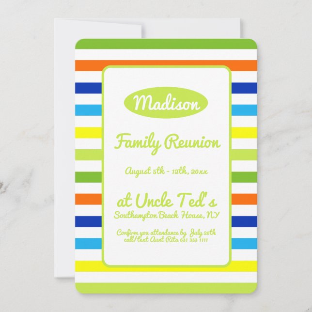 Modern Lime Green Stripes Family Reunion Invitation (Front)