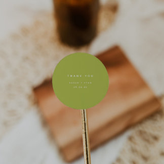 Modern Lime Green "Thank You" Custom Wedding Classic Round Sticker