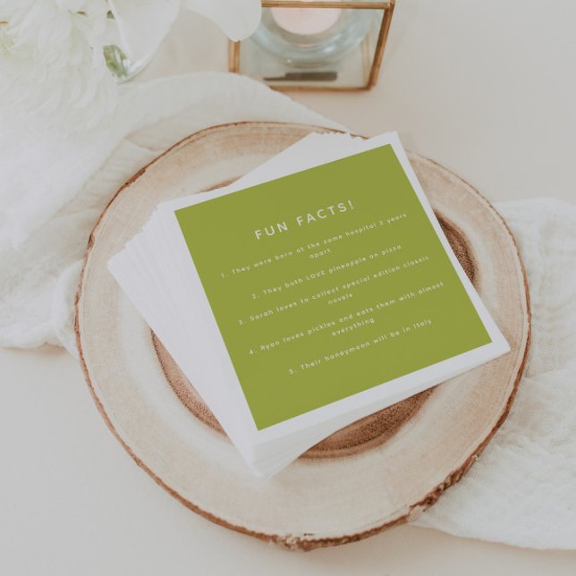 Modern Lime Green Wedding Custom Fun Facts Napkin (Creator Uploaded)