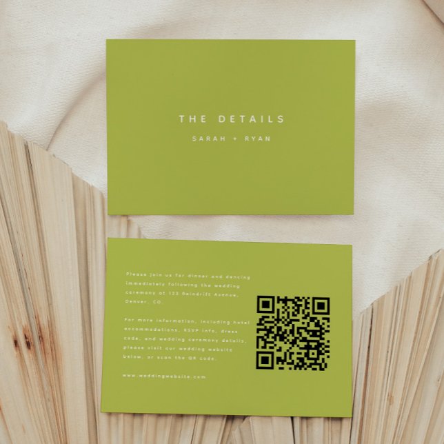 Modern Lime Green Wedding Details QR Code Enclosure Card (Creator Uploaded)