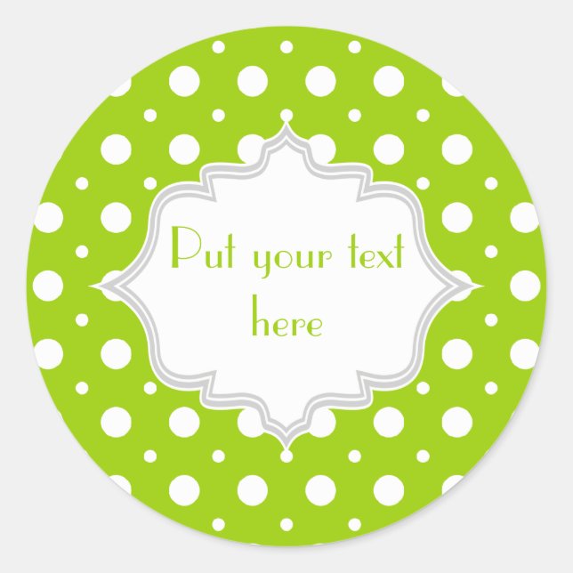 Modern lime green, white polka dot pattern custom classic round sticker (Front)