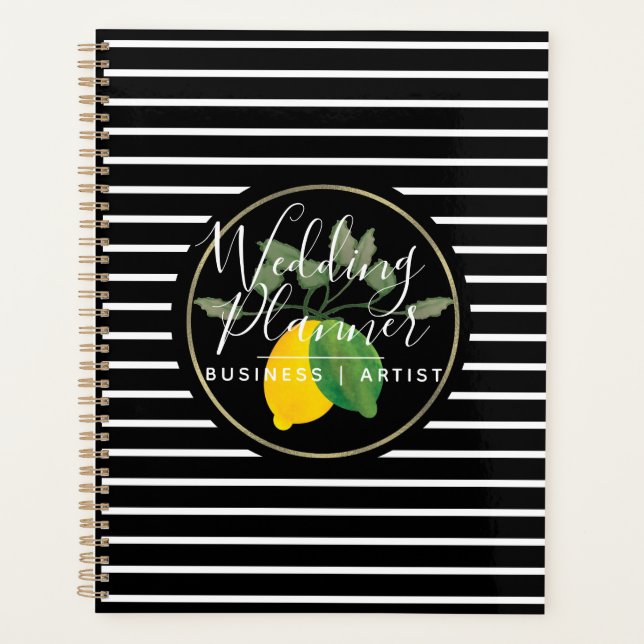 Modern Lime Lemon Watercolor Logo Foil Rim Wedding Planner (Front)