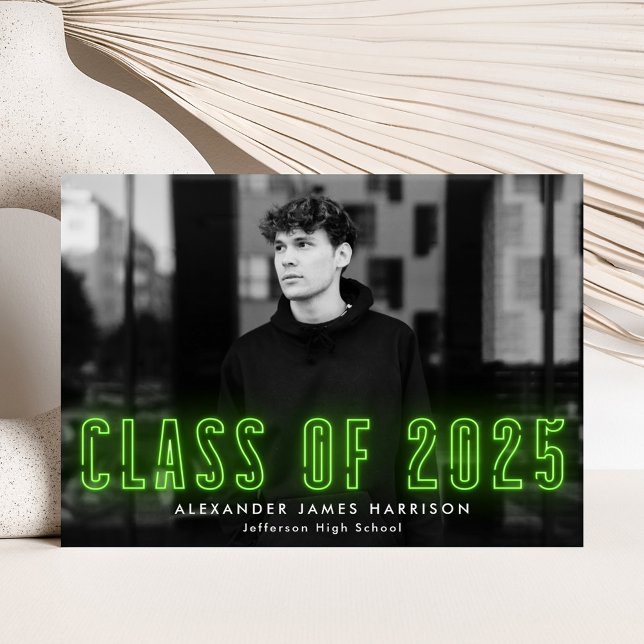 Modern Lime Neon Class of 2023 Photo Graduation Announcement (Creator Uploaded)