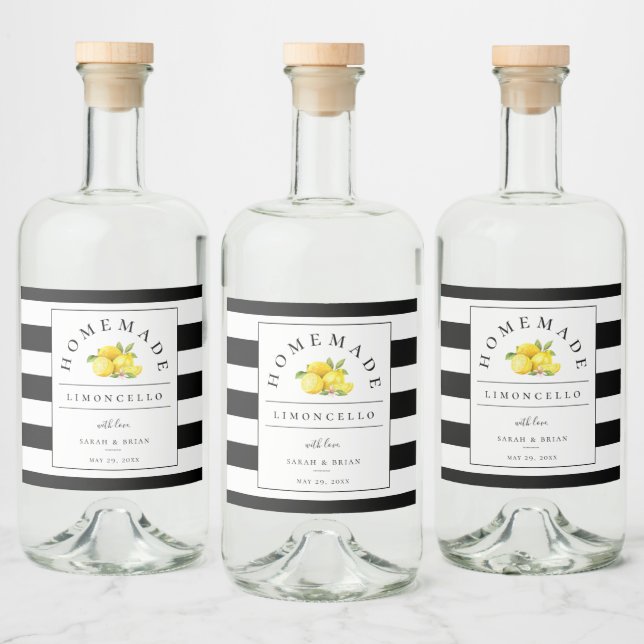 Modern Limoncello Black Stripe Beverage Label (Bottles)