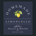 Modern Limoncello Blue Beverage Label<br><div class="desc">Pretty watercolor lemon and leaves,  limoncello beverage label. Designed to match our Citrus Orchard Collection. Background colour,  shown in navy blue,  can be customised.</div>