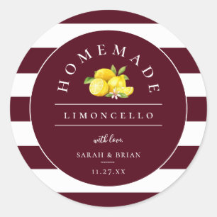 Modern Limoncello Burgundy Stripe Classic Round Sticker