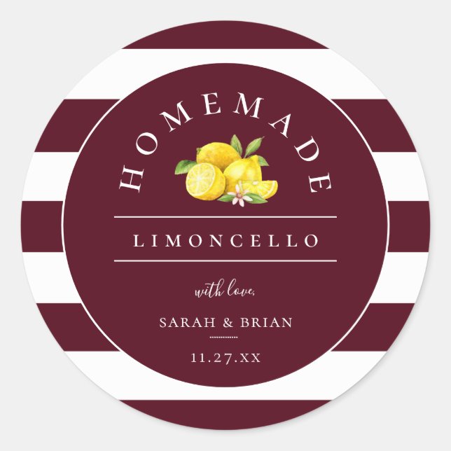 Modern Limoncello Burgundy Stripe Classic Round Sticker (Front)