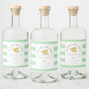 Modern Limoncello Coastal Celadon Green Stripe Liquor Bottle Label