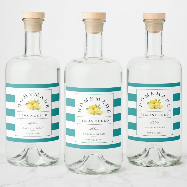 Modern Limoncello Dark Teal Stripe Liquor Bottle Label (Bottles)
