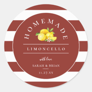Modern Limoncello Rustic Red Stripe Classic Round Sticker