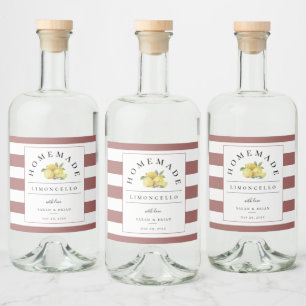 Modern Limoncello Rustic Rose Stripe Liquor Bottle Label