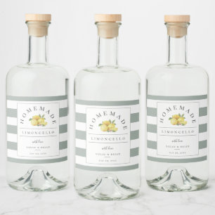 Modern Limoncello Rustic Sage Green Stripe Liquor Bottle Label