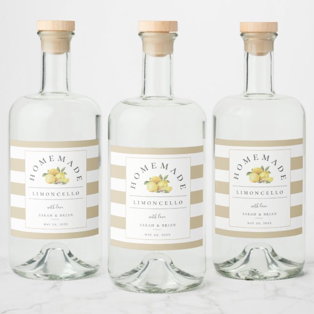 Modern Limoncello Rustic Sandy Beige Stripe Liquor Bottle Label (Bottles)