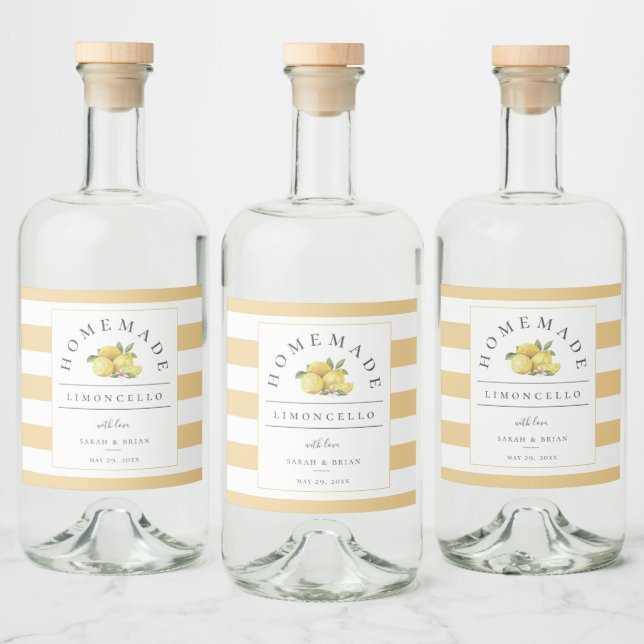 Modern Limoncello Rustic Yellow Stripe Liquor Bottle Label (Bottles)
