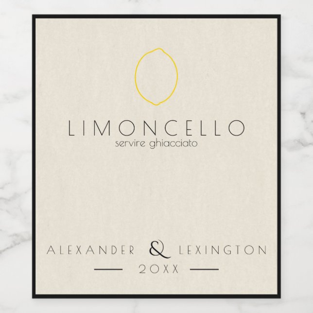 Modern Limoncello Wedding Favour Bottle Label | (Single Label)
