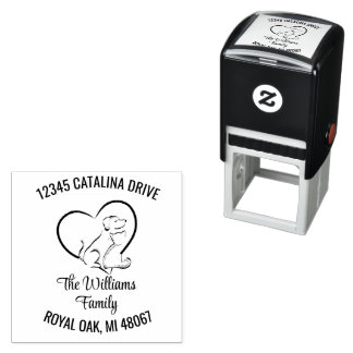 Modern Line Art Cat and Dog Return Address Self-inking Stamp