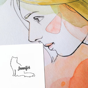 Modern Line Art Cat Lover Signature Rubber Stamp