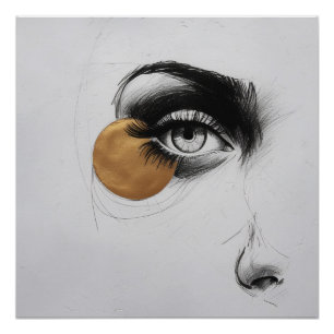 Modern Line Art Eye Poster – Gold Accent Detail