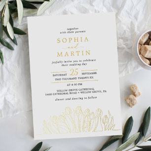 Modern Line Art Floral Wedding Gold