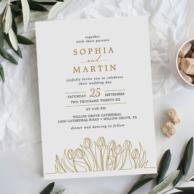 Modern Line Art Floral Wedding Invitation (Creator Uploaded)