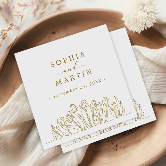 Modern Line Art Floral Wedding Napkin (Creator Uploaded)