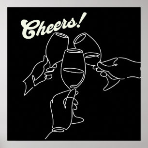 Modern Line Art Friends Cheers Bar Poster