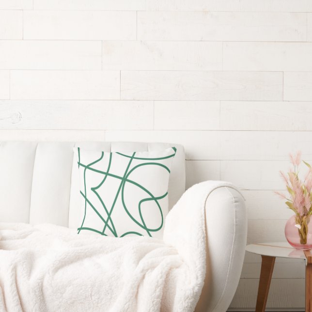 Modern Line Art: Green on White Cushion (Couch)