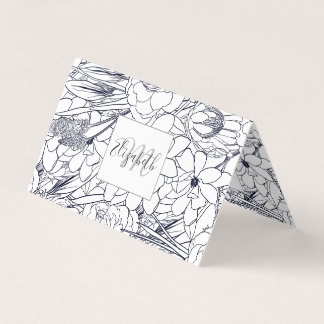Modern Line Art Hand Drawn Floral Girly Design Business Card (Front)